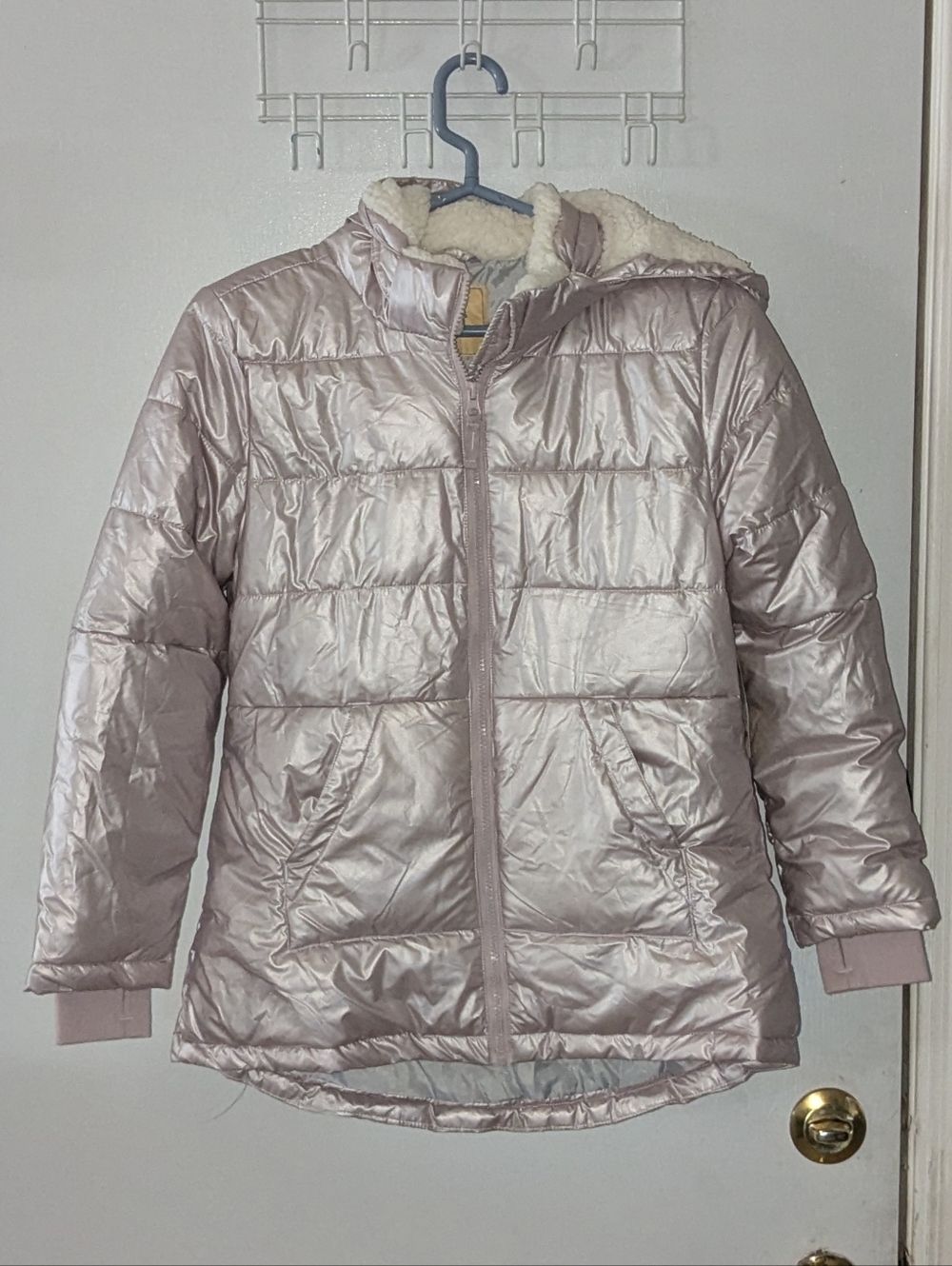 NWT Thereabouts Girls Metallic Pink Hooded Puffer Jacket Coat